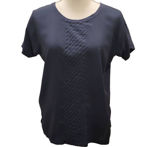 J. Crew Embroidered Mixed Media Blouse Womens Size Small Short Sleeve Blue - Picture 1 of 8